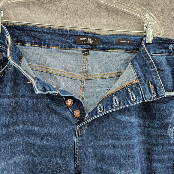 Judy Blue Skinny Fit Jeans 24W Dark Wash Button Fly Lightly Distressed High Rise - Picture 5 of 11